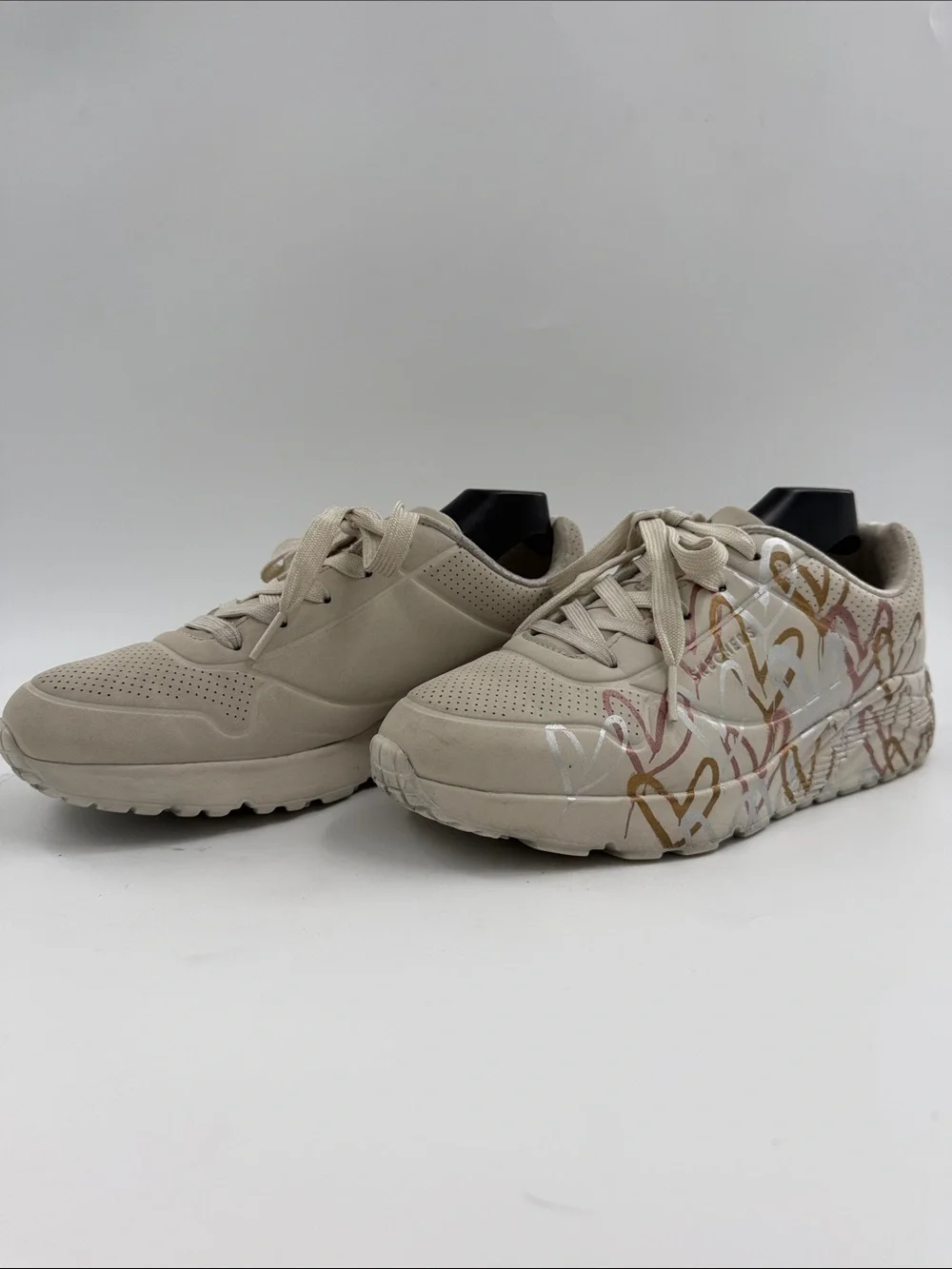 Skechers x JGoldcrown Uno Lite Metallic Love Sneakers Gold Silver Women's Size 5